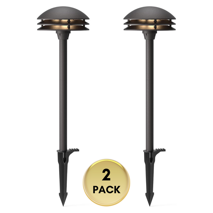 ALP72 2 and 8 Pack Integrated LED Landscape 3-Tier Pagoda Metal Pathway Lights Package, 3000K 4W 80 LM Low Voltage 12V AC Bronze Pagoda Outdoor Landscape Lighting