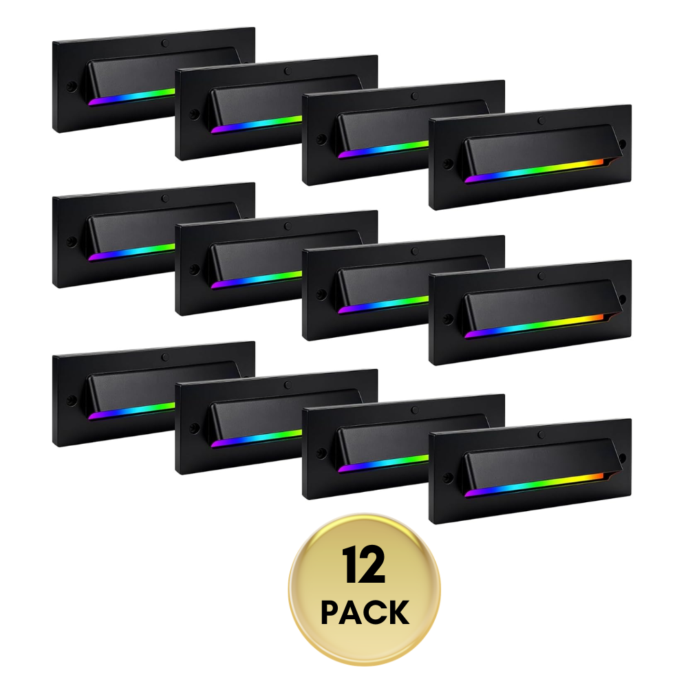 Outdoor Landscape Lighting LED 12V Low Voltage STLA01 1x/6x/12x Package 5W Black 12V-24V Low Voltage RGBCW 10-Color Integrated LED Outdoor Step Lights Package, 12V LED Deck Lights Landscape Lights 12 Pack