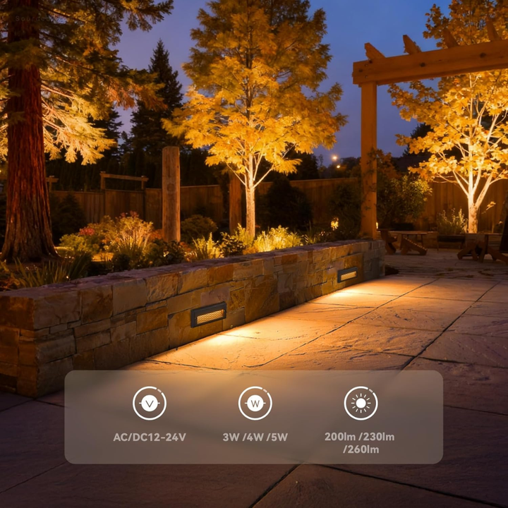 Outdoor Landscape Lighting LED 12V Low Voltage STLA09 6-Pack 3W/4W/5W Selectable Wattage 5CCT Low Voltage 9" LED Outdoor Step Lights, 12V-24V Integrated LED Deck Lights Landscape Lights