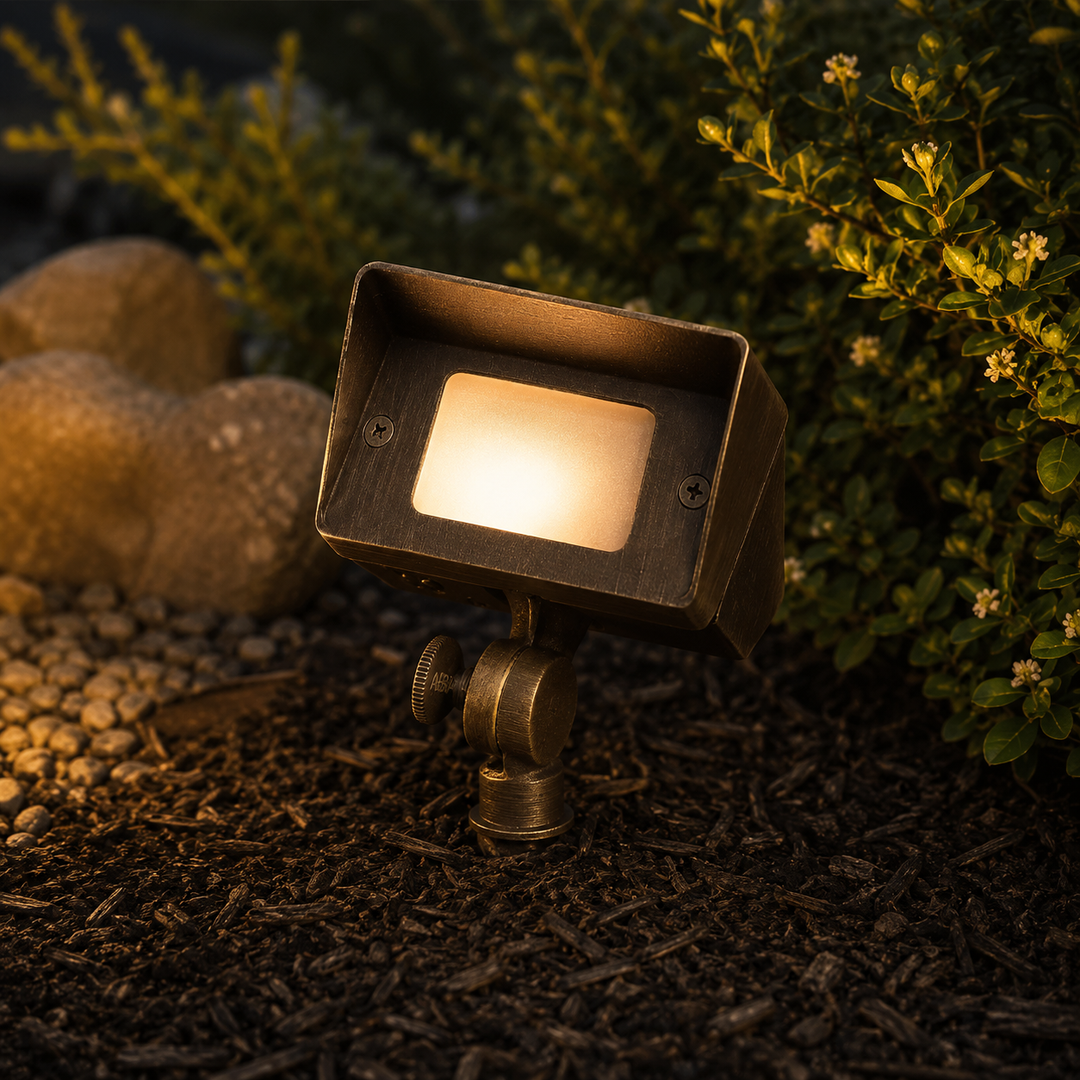 Outdoor Landscape Lighting LED 12V Low Voltage FPB01 4x/8x/12x Package Brass Rectangular LED Directional Floodlight Adjustable Lighting 3W 3000K Bulb