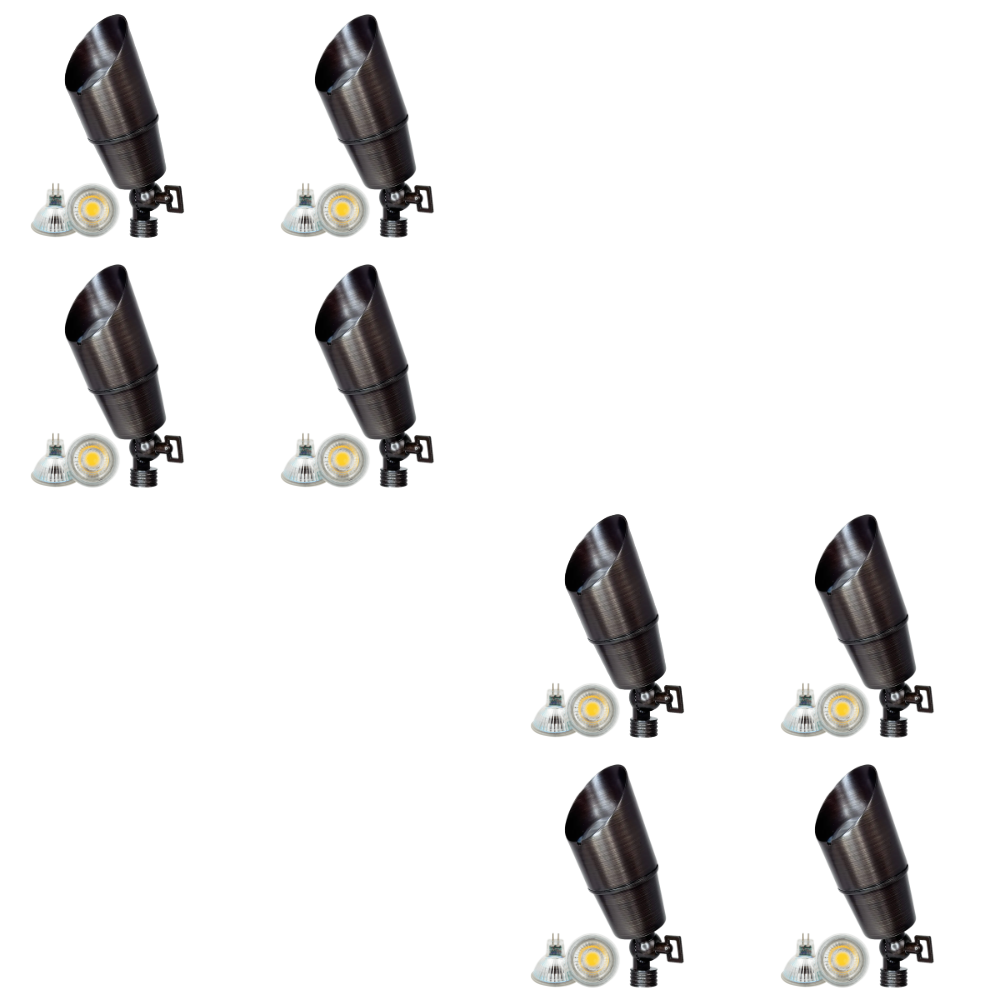 Outdoor Landscape Lighting LED 12V Low Voltage SPB01 4x/8x/12x Package 12V Low Voltage Directional Brass Spotlight Outdoor Landscape Lighting with 5W 3000K Bulb Natural Brass 8 Pack