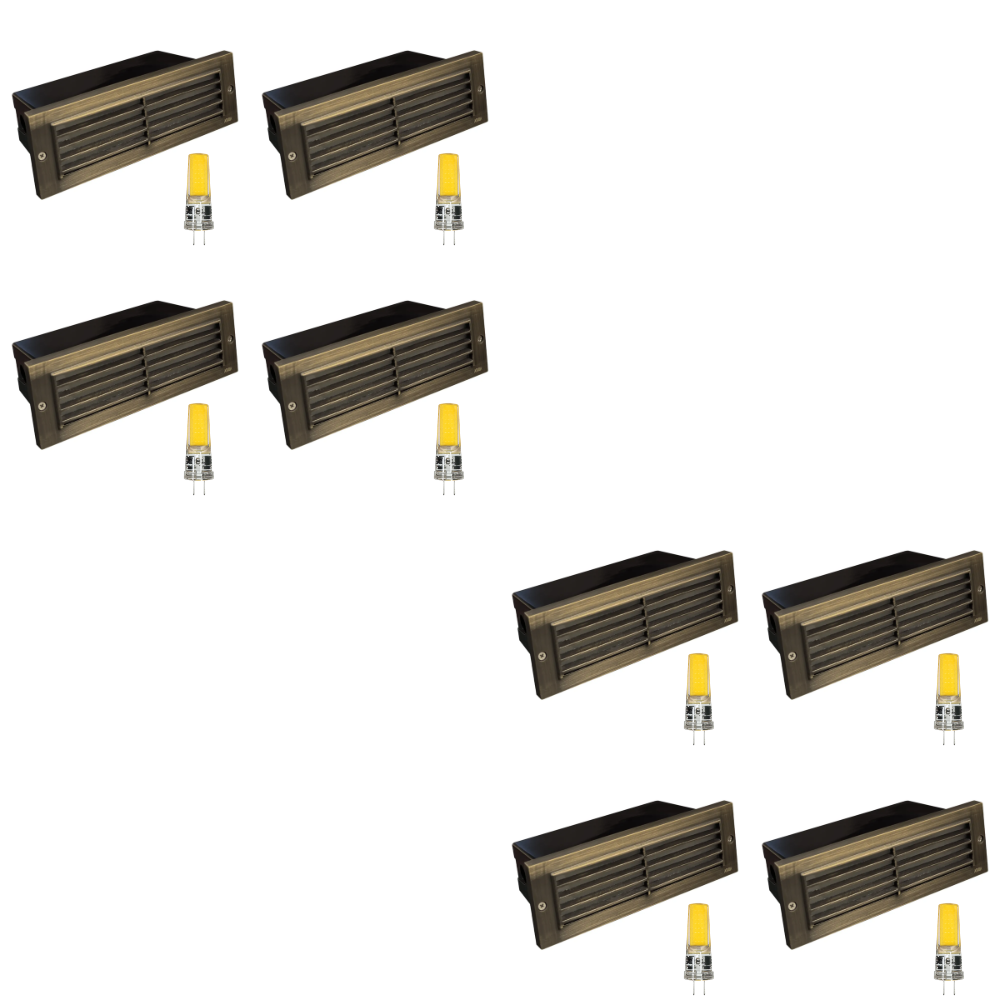 STB03 4x/8x/12x Package Louver Horizontal LED Brass Brick Lights Warm White Edge 12V Low Voltage Outdoor Step Light 3W 3000K Bulb