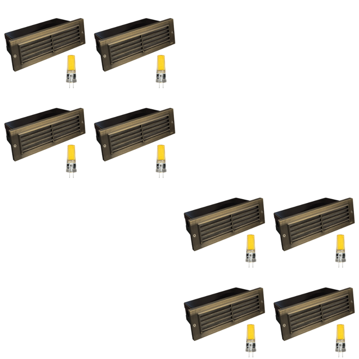 STB03 4x/8x/12x Package Louver Horizontal LED Brass Brick Lights Warm White Edge 12V Low Voltage Outdoor Step Light 3W 3000K Bulb