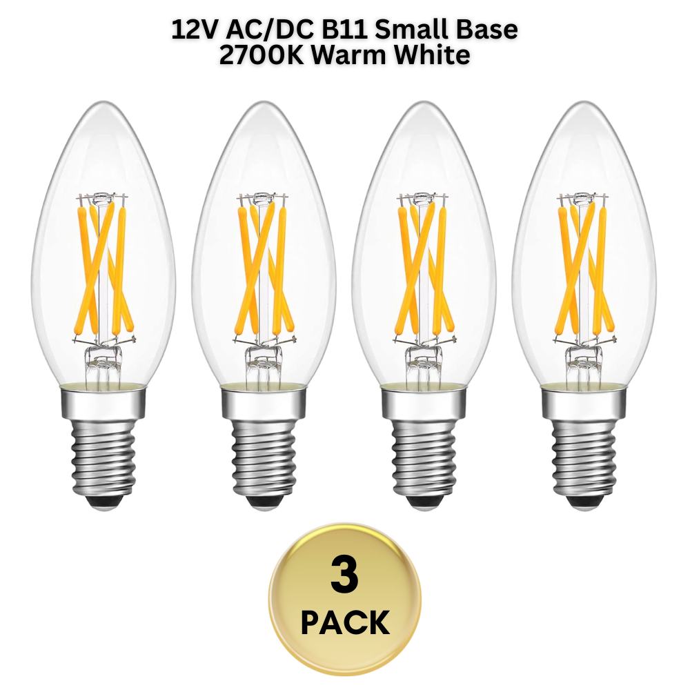 E12 4W Filament 12V AC/DC Candelabra and Small Base Package Low Voltage LED Light Bulbs Dimmable Energy Saving Light Bulb