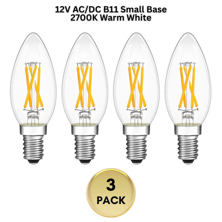 E12 4W Filament 12V AC/DC Candelabra and Small Base Package Low Voltage LED Light Bulbs Dimmable Energy Saving Light Bulb