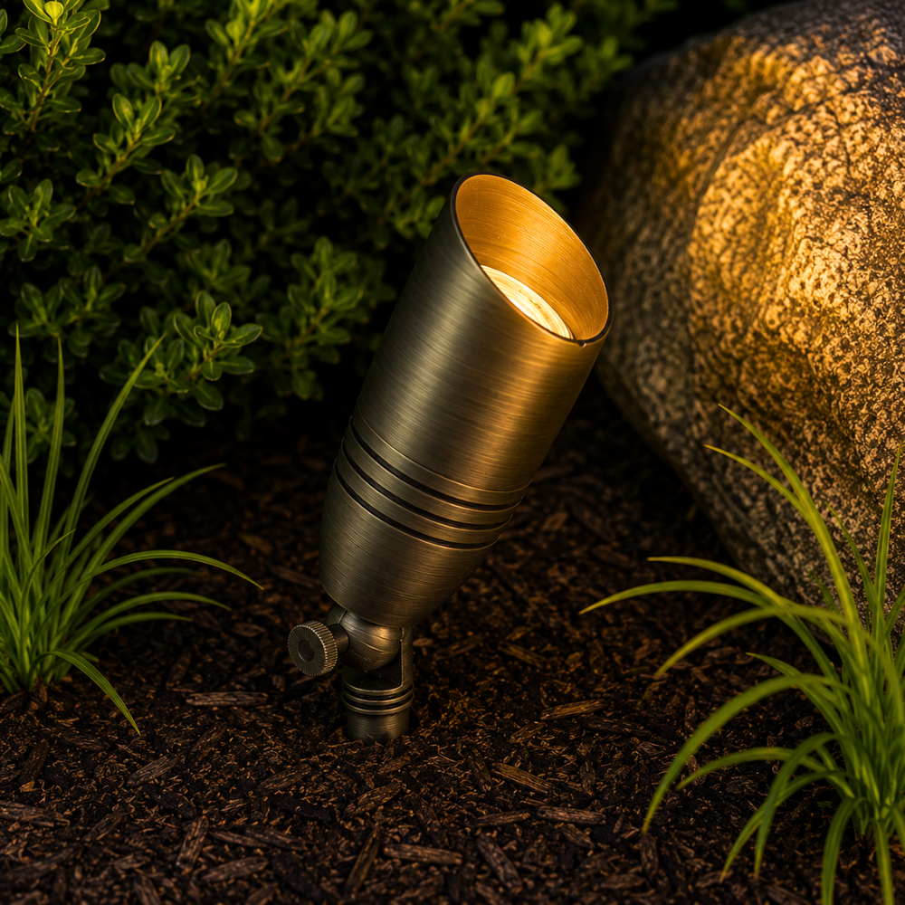 Outdoor Landscape Lighting LED 12V Low Voltage Complete Brass Landscape Lighting Kit: Spotlights, Path Lights, Transformer, Wire & All Required Components