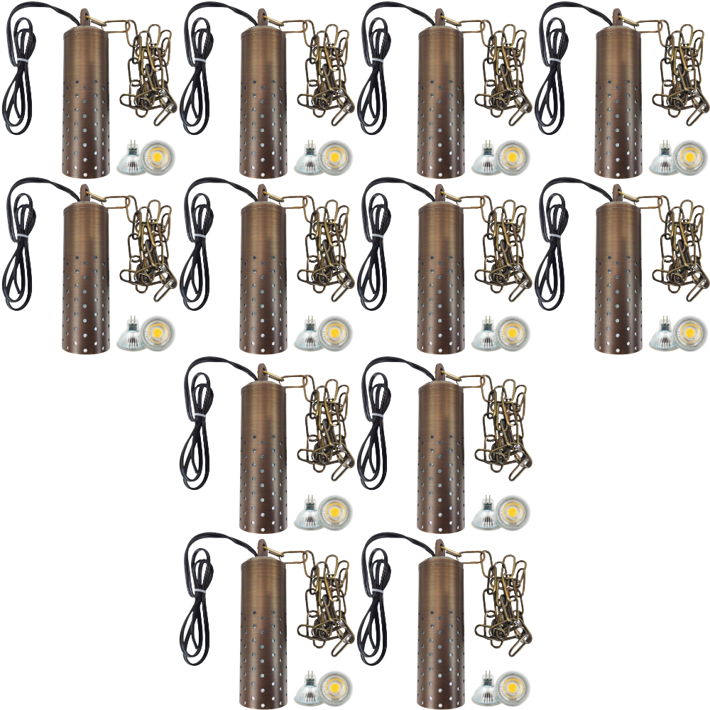 HLB09 4x/8x/12x Package 12V LED Low Voltage Brass Cylinder Pendant Light Hanging Downlight Fixture 5W 3000K Bulb