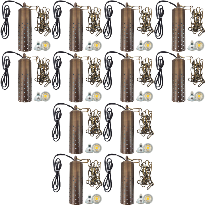 HLB09 4x/8x/12x Package 12V LED Low Voltage Brass Cylinder Pendant Light Hanging Downlight Fixture 5W 3000K Bulb