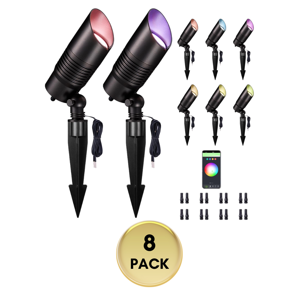 ALSR04 RGB+2700K-5000K LED Landscape Spotlights Package, 5W Low Voltage 12V Cast Aluminum Directional Outdoor Landscape Lighting IP65 Waterproof