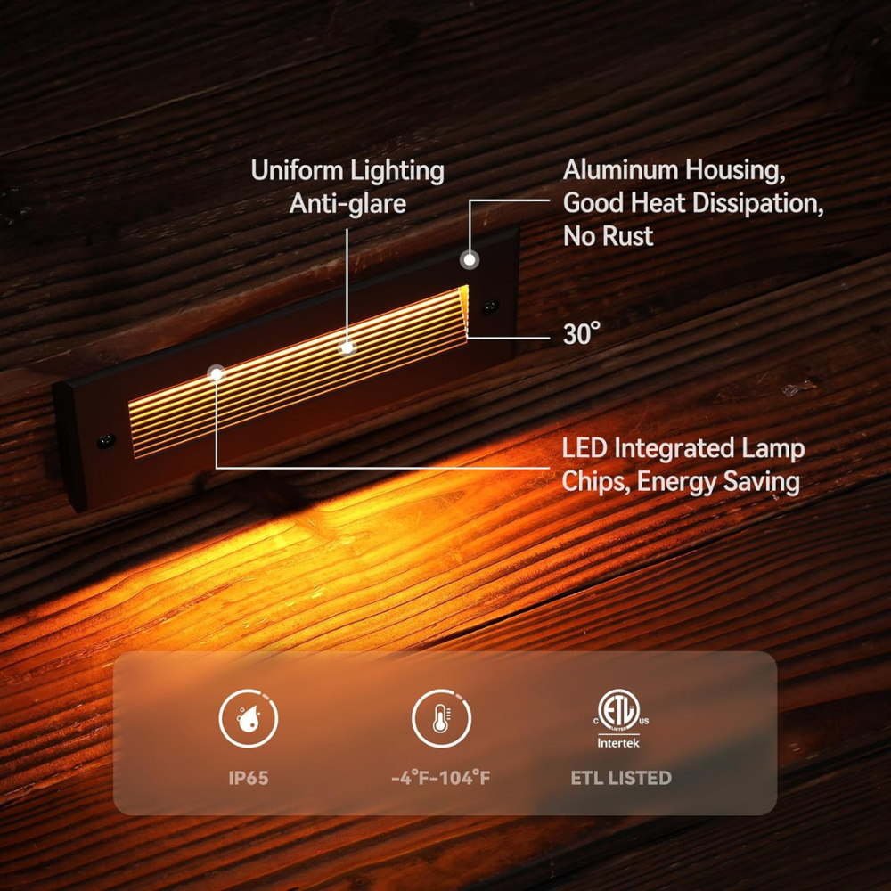 STLA09 12-Pack 3W/4W/5W Selectable Wattage 5CCT Low Voltage 9" LED Outdoor Step Lights, 12V-24V Integrated LED Deck Lights Landscape Lights