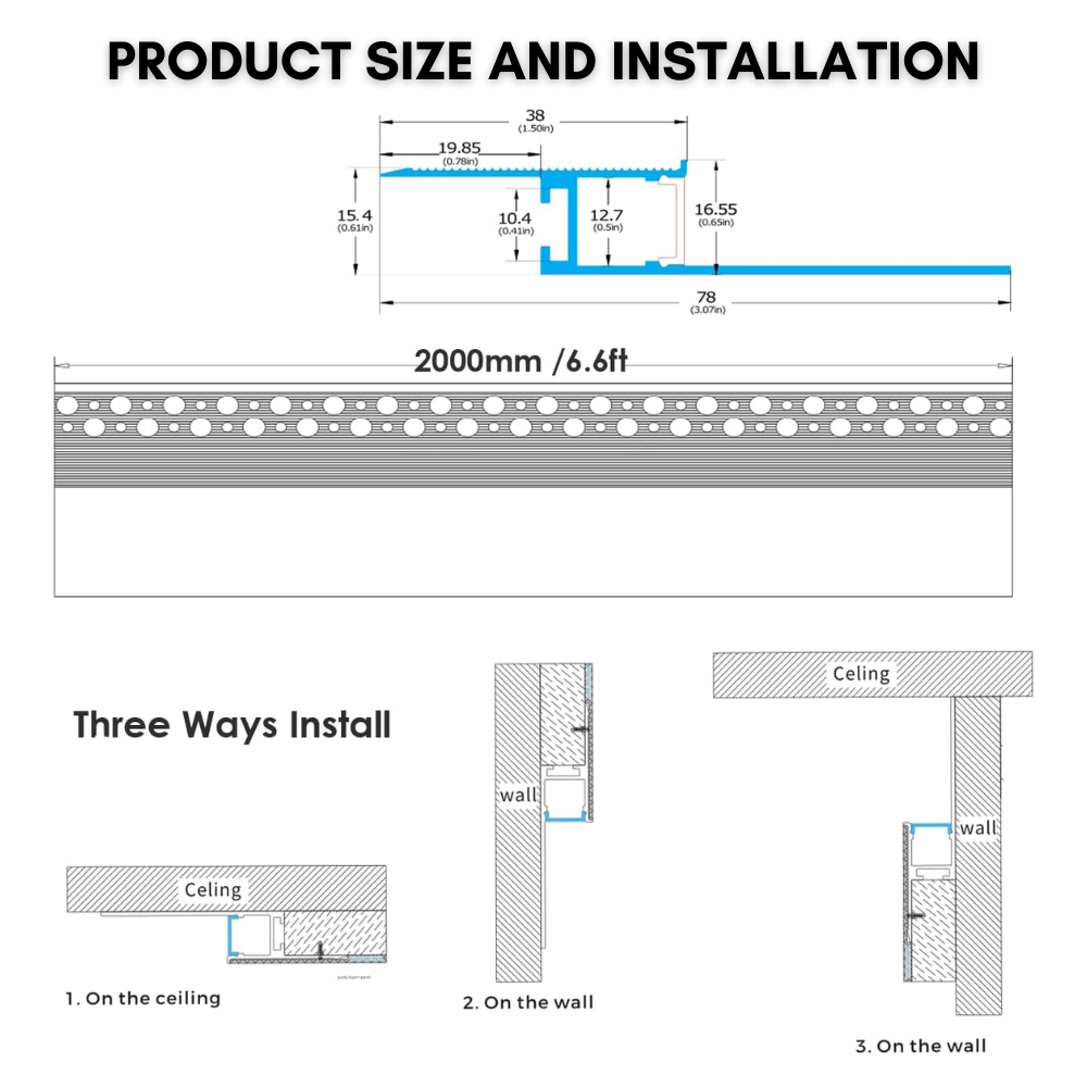 AC19 Trimless Recessed Baseboard Drywall Plaster Mud-In Z-Type Aluminum Channel with 6.6FT/2M For Max Inner 12.7mm Width LED Strip Lights Pack of 4