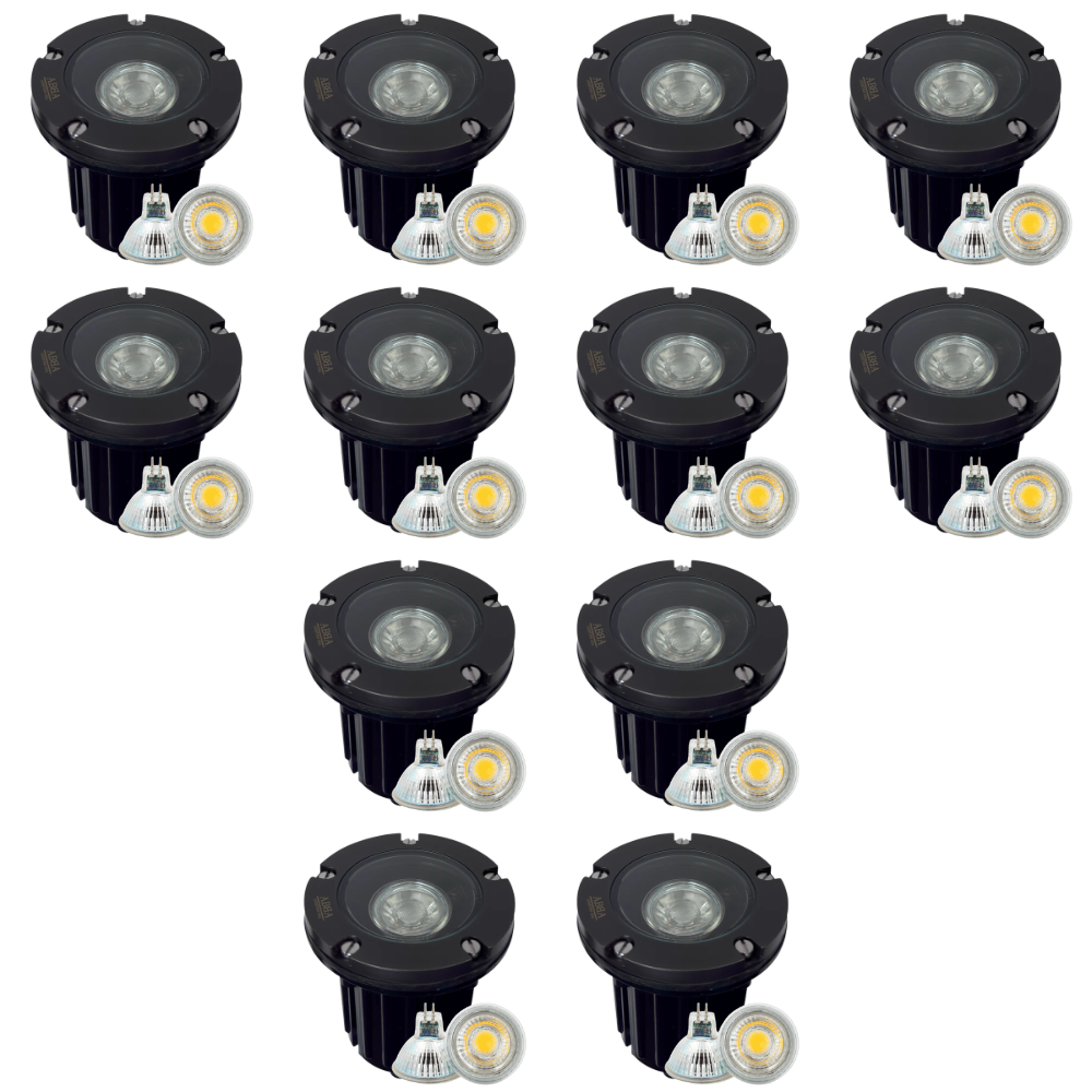 Outdoor Landscape Lighting LED 12V Low Voltage UNB04 4x/8x/12x Package Cast Brass 12V Low Voltage Round LED In-Ground Well Light IP65 Waterproof with 3W 3000K Bulb Black Brass 12 Pack