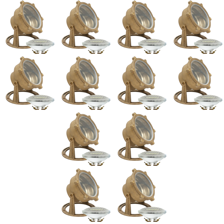 ULB02 4x/8x/12x Package Cast Brass PAR36 LED 12V Low Voltage Underwater Pond Light IP68 Waterproof 10W 160° 3000K Bulb