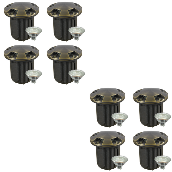 UNB07 4x/8x/12x Package Cast Brass Low Voltage Round Multi-Directional LED In-ground Well Light IP65 Waterproof with 5W 3000K Bulb