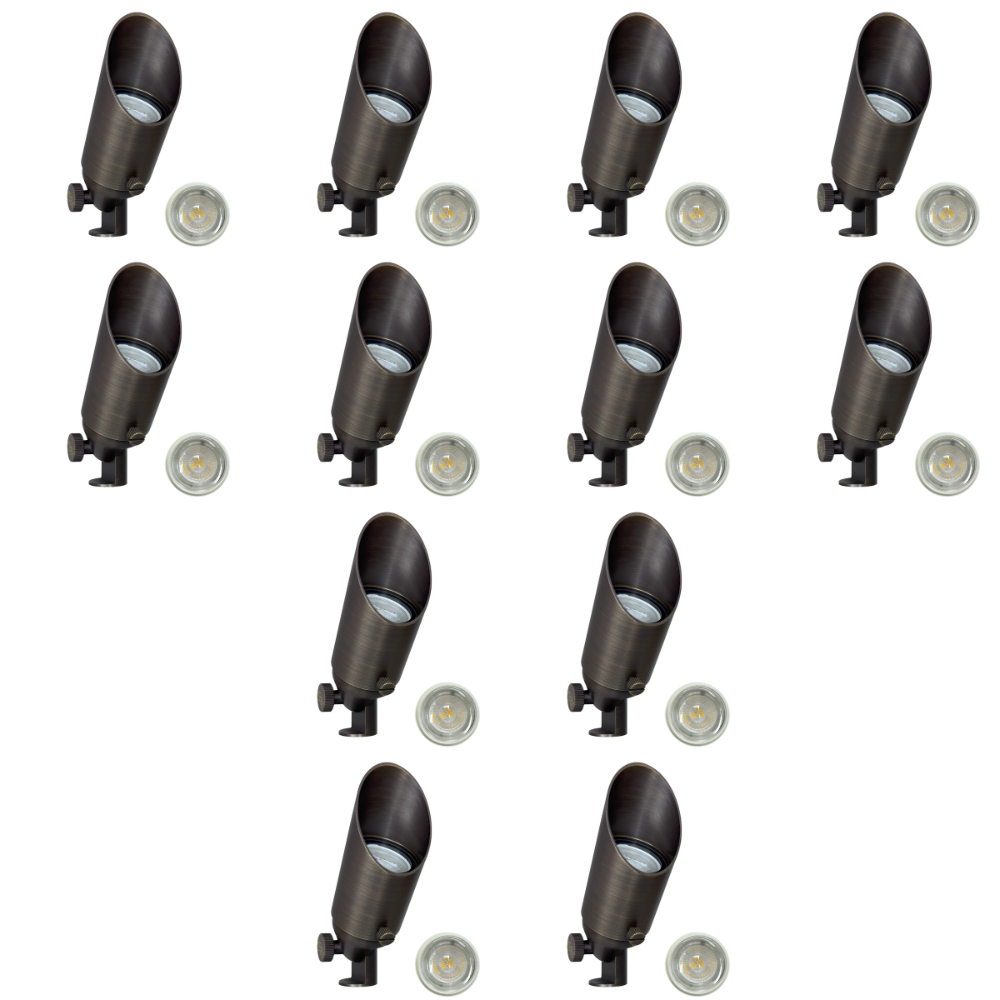 Outdoor Landscape Lighting LED 12V Low Voltage SPB11 4x/8x/12x Package 12V Low Voltage Small Directional Bullet Light Outdoor Landscape Brass Spotlight With 2.5W 3000K Bulb Natural Brass 12 Pack