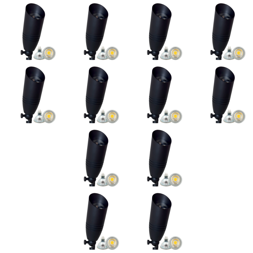 Outdoor Landscape Lighting LED 12V Low Voltage SPB06 4x/8x/12x Package 12V Low Voltage LED Outdoor Landscape Brass Spotlight with 5W 3000K Bulb Black Brass 12 Pack