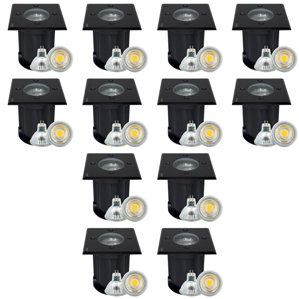 Outdoor Landscape Lighting LED 12V Low Voltage UNS01 4x/8x/12x Package Low Voltage LED In-Ground Well Light Square Stainless Steel Landscape Lighting Waterproof with 3W 3000K Bulb Black 12 Pack