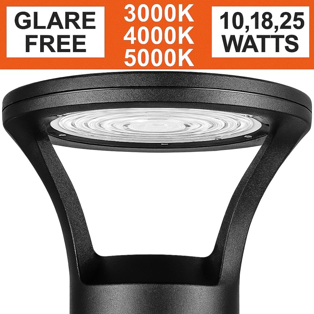 BPLA07 39" 120V Tunable 10W/18W/25W 3000K/4000K/5000K 3CCT Black Aluminum Round-Top Bollard Light Line Voltage Commercial Bollard Path Light Outdoor Lighting