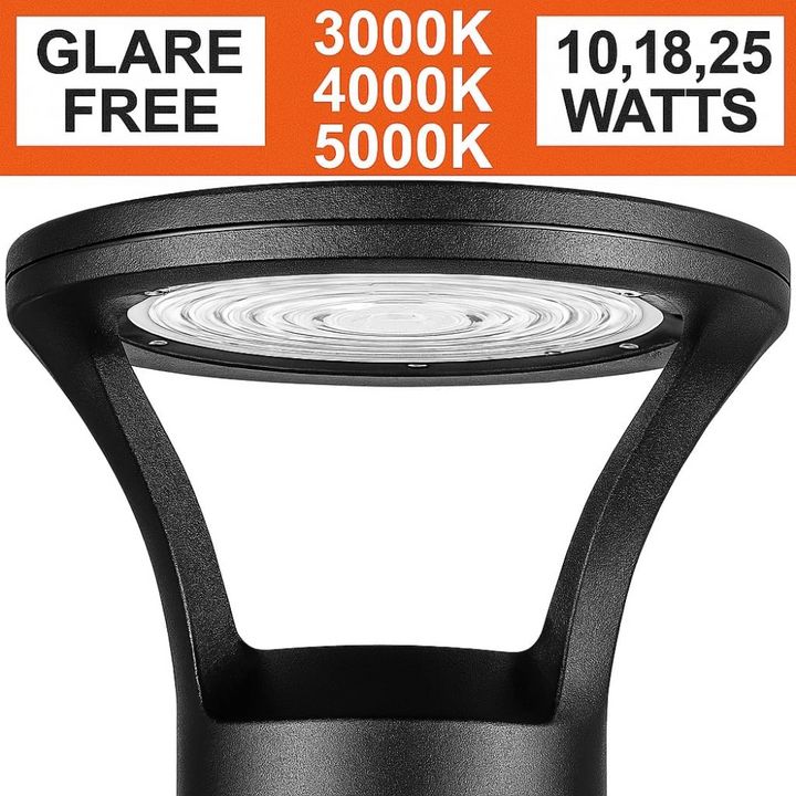 BPLA07 39" 120V Tunable 10W/18W/25W 3000K/4000K/5000K 3CCT Black Aluminum Round-Top Bollard Light Line Voltage Commercial Bollard Path Light Outdoor Lighting