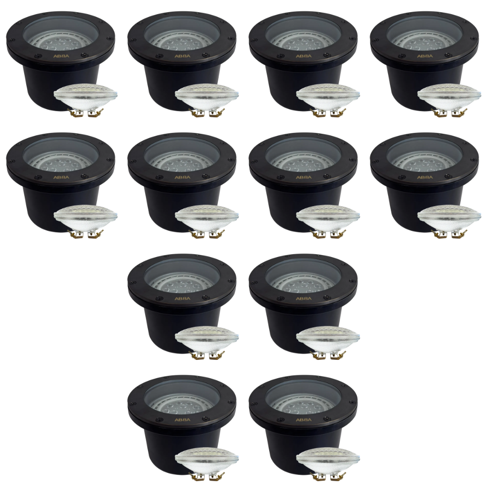 Outdoor Landscape Lighting LED 12V Low Voltage UNB08 4x/8x/12x Package Cast Brass 12V Low Voltage Commercial PAR36 LED In-ground Well Light IP65 Waterproof 10W 160° 3000K 12 Pack Dark Brass