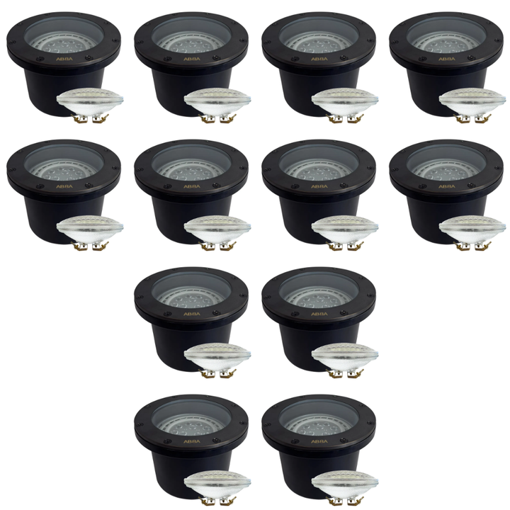 Outdoor Landscape Lighting LED 12V Low Voltage UNB08 4x/8x/12x Package Cast Brass 12V Low Voltage Commercial PAR36 LED In-ground Well Light IP65 Waterproof 10W 160° 3000K 12 Pack Dark Brass
