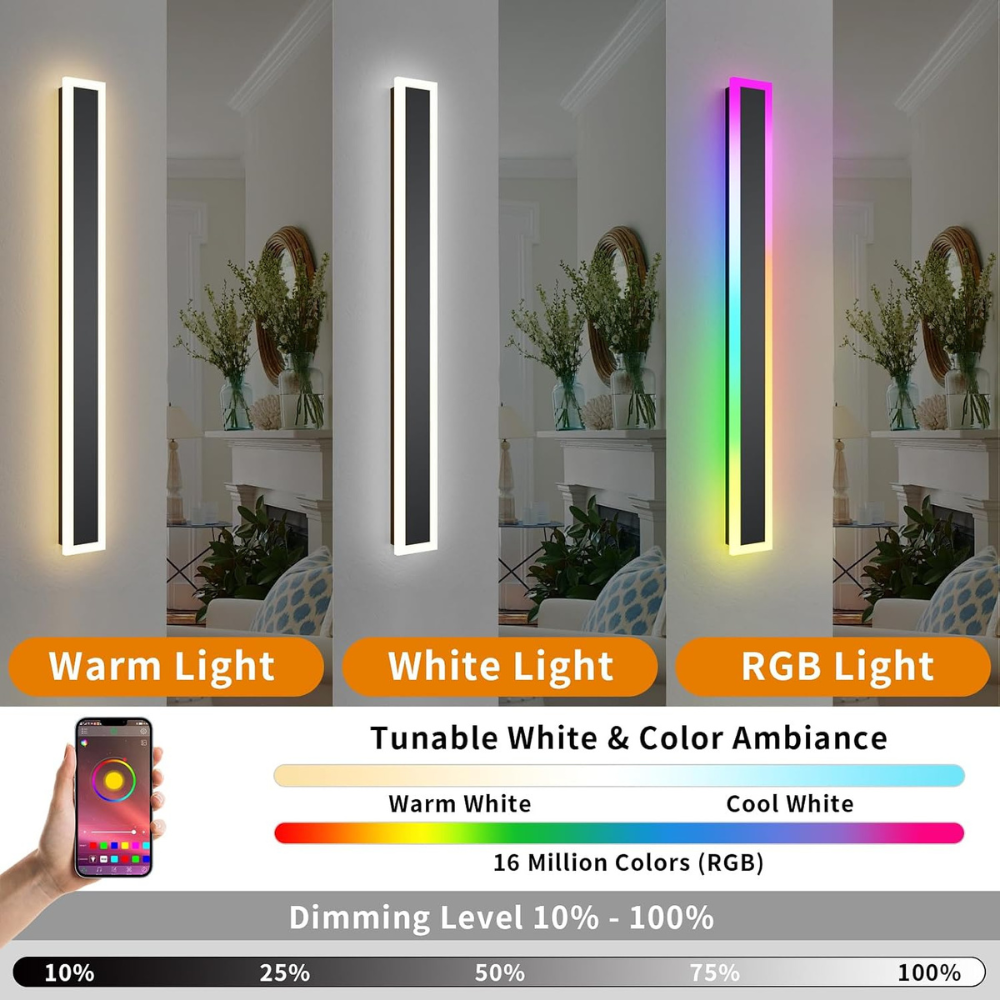 Outdoor Landscape Lighting LED 12V Low Voltage SCH16 2-Pack RGB-IC Tunable White 39.4 Inch LED Rectangular Modern Outdoor Wall Sconce Light Dimmable 120V Line Voltage IP65