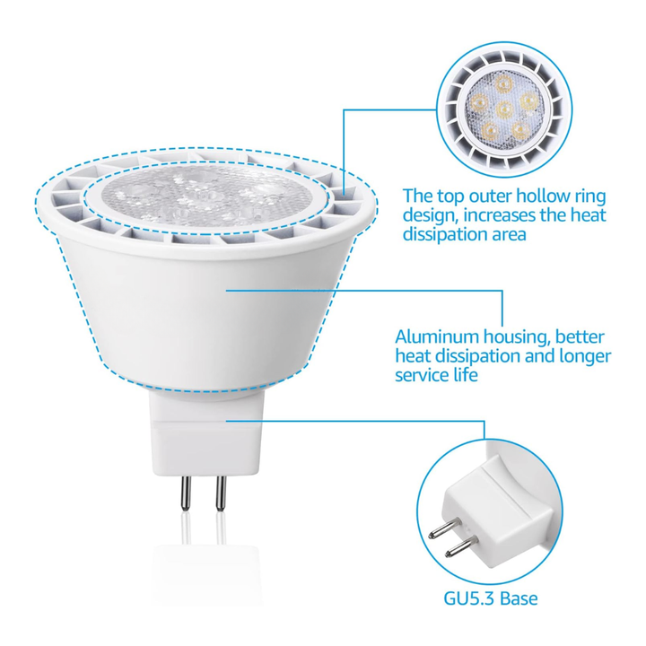 6-Pack MR16 7W 12V Low Voltage LED Bulbs 490LM Dimmable Energy Saving Waterproof Light CE & RoHS Certified