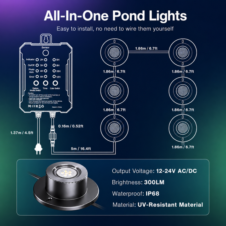 Outdoor Landscape Lighting LED 12V Low Voltage ULBA05 Aluminum Underwater Landscape 12-24V AC/DC 3W RGB+Warm White Integrated Color-changing Fountain Light Pond Lighting IP68 with Remote Control and Transformer Included