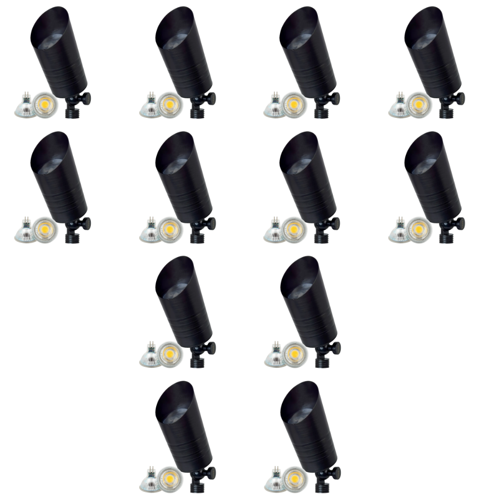 Outdoor Landscape Lighting LED 12V Low Voltage SPB09 4x/8x/12x Package with 5W 3000K Bulb 12V Low Voltage LED Outdoor Landscape Brass Spotlight Black Brass 12 Pack