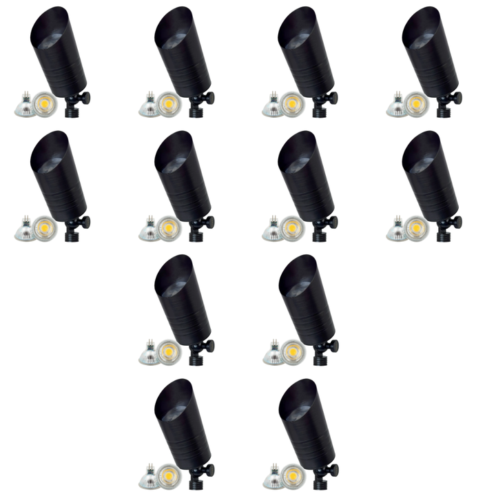 Outdoor Landscape Lighting LED 12V Low Voltage SPB09 4x/8x/12x Package with 5W 3000K Bulb 12V Low Voltage LED Outdoor Landscape Brass Spotlight Black Brass 12 Pack