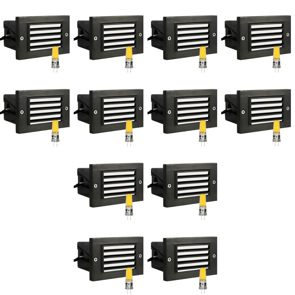 STB02 4x/8x/12x Package Louver Horizontal Waterproof LED Brass Brick Lights Edge Step Lighting 12V Low Voltage 3W 3000K Bulb