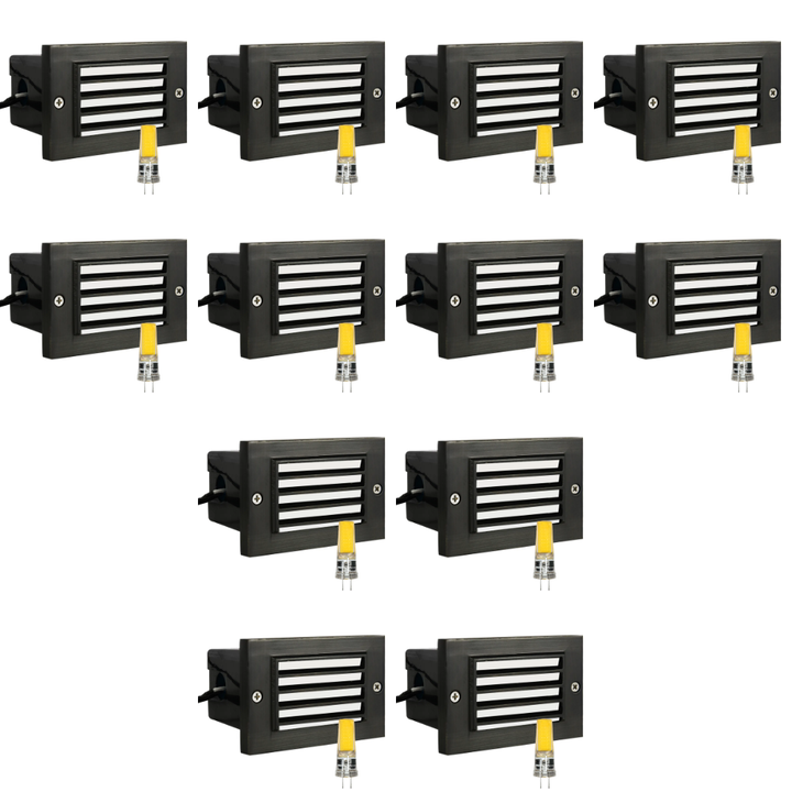 STB02 4x/8x/12x Package Louver Horizontal Waterproof LED Brass Brick Lights Edge Step Lighting 12V Low Voltage 3W 3000K Bulb