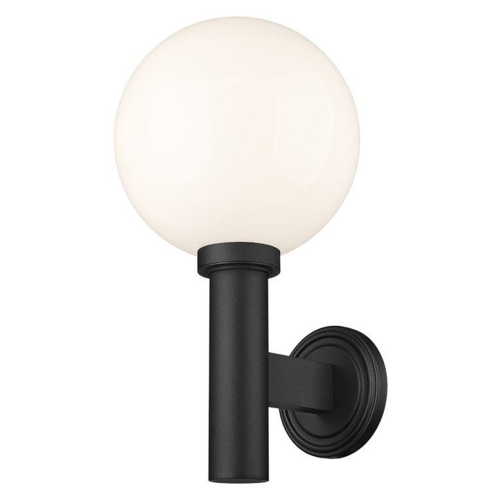 Laurent Outdoor Wall Sconce Light 1 E26 Medium Base Light Bulb Socket Outdoor Marine Grade Aluminum and Glass 12" x 13" x 22.5" Black with White Opal Finish 120V for Garden, Interior, Exterior, Garage and Patio 597B-BK