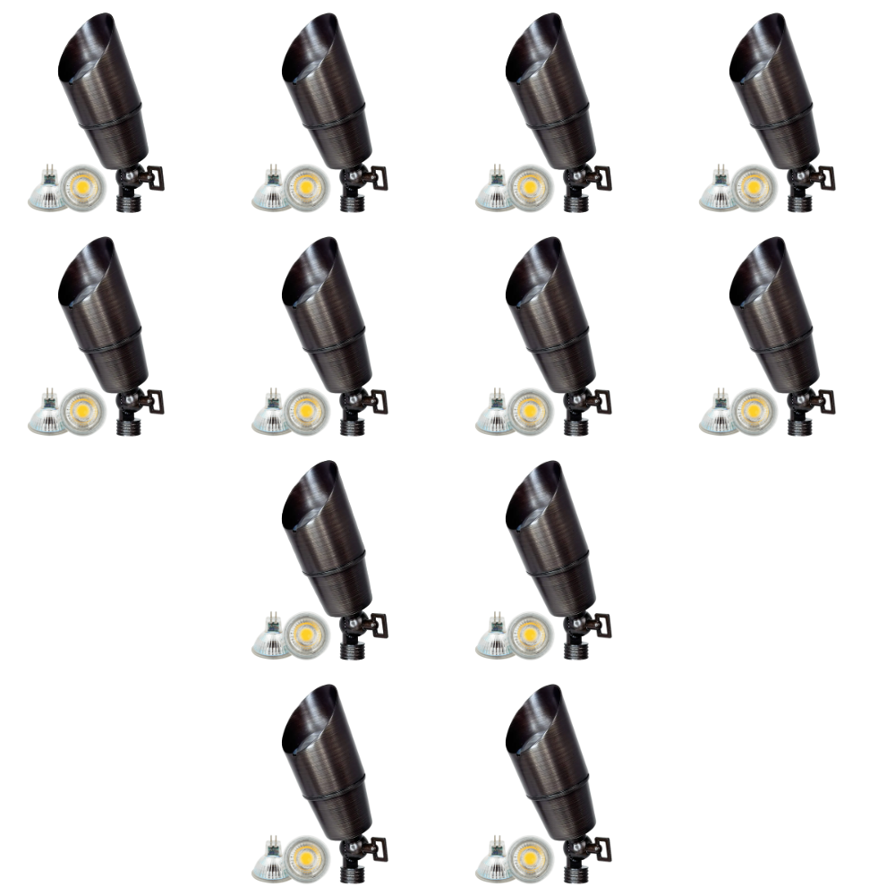 Outdoor Landscape Lighting LED 12V Low Voltage SPB01 4x/8x/12x Package 12V Low Voltage Directional Brass Spotlight Outdoor Landscape Lighting with 5W 3000K Bulb Natural Brass 12 Pack