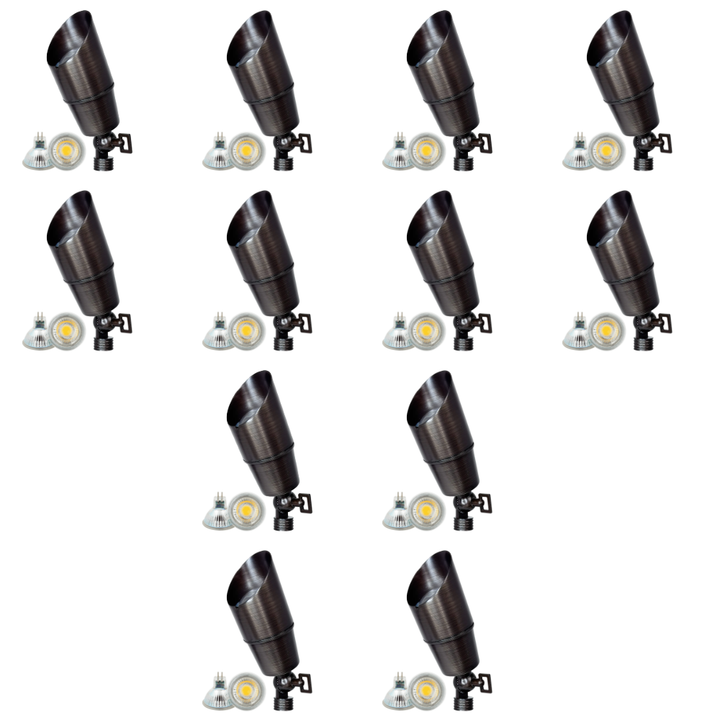 Outdoor Landscape Lighting LED 12V Low Voltage SPB01 4x/8x/12x Package 12V Low Voltage Directional Brass Spotlight Outdoor Landscape Lighting with 5W 3000K Bulb Natural Brass 12 Pack