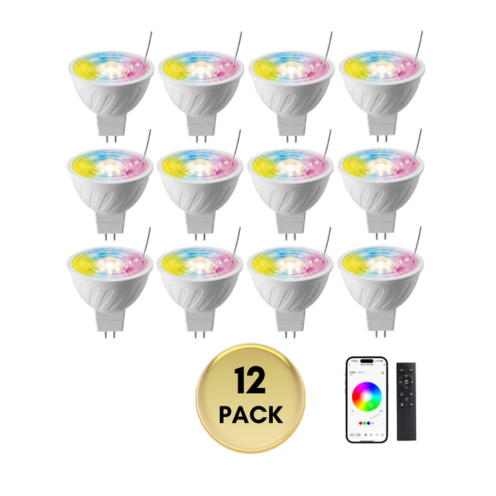 MR16 RGBCW 2700K-5000K Smart Bluetooth 5W 12V Low Voltage LED Bulbs 45° Dimmable Energy Saving Waterproof Light with Antenna and Remote Control