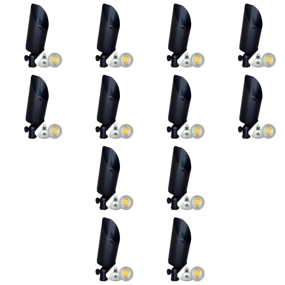 Outdoor Landscape Lighting LED 12V Low Voltage SPB04 4x/8x/12x Package Adjustable 12V Low Voltage LED Bullet Landscape Brass Spotlight Outdoor Lighting with 5W 3000K Bulb Black Brass 12 Pack