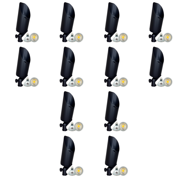 Outdoor Landscape Lighting LED 12V Low Voltage SPB04 4x/8x/12x Package Adjustable 12V Low Voltage LED Bullet Landscape Brass Spotlight Outdoor Lighting with 5W 3000K Bulb Black Brass 12 Pack