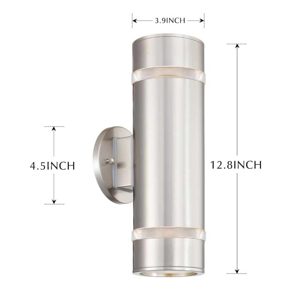 SCSH01 120V Line Voltage LED Stainless Steel Cylinder Up Down Light 2 Directional Sconce Lighting Medium Base Sockets