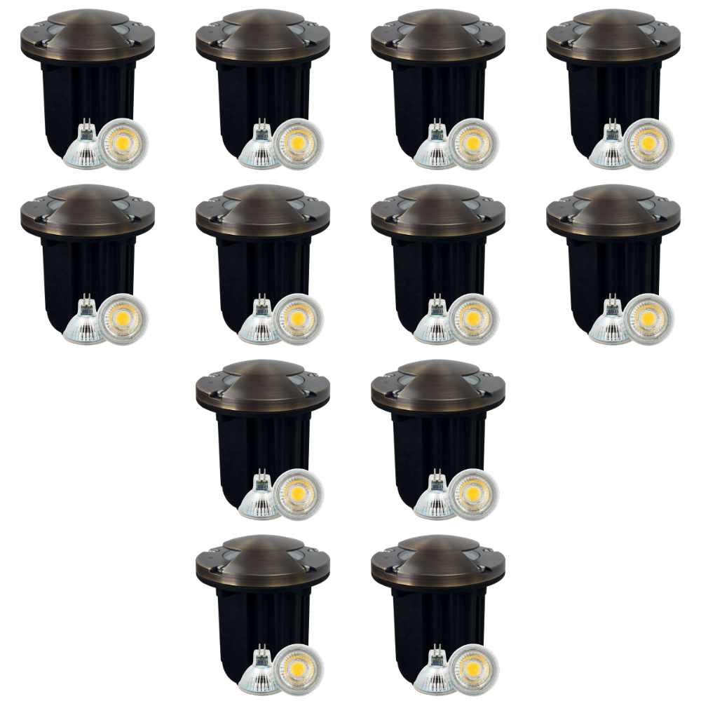 UNB10 4x/8x/12x Package Cast Brass Round Bi-Directional 12V Low Voltage LED In-ground Well Light with 5W 3000K Bulb