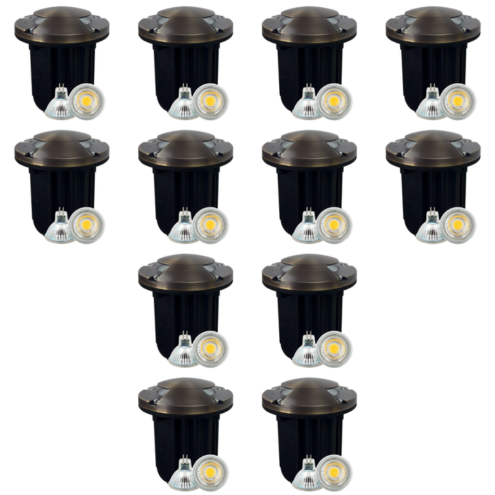UNB10 4x/8x/12x Package Cast Brass Round Bi-Directional 12V Low Voltage LED In-ground Well Light with 5W 3000K Bulb