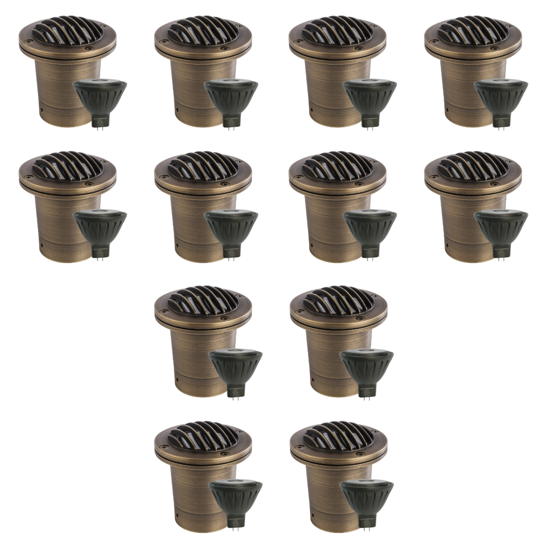 UNBP01 Tulay Antique Brass In-Ground Well Light 4x/8x/12x MR16 4W Dimmable 2700K Package Grill Face Low Voltage Landscape Lighting