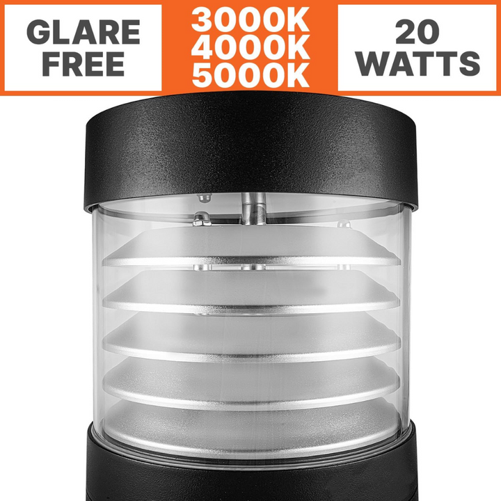 BPLA04 38" 120V 20W 3000K/4000K/5000K 3CCT 2400LM Black Aluminum Flat-Top Bollard Light Line Voltage Commercial Bollard Path Light Outdoor Lighting