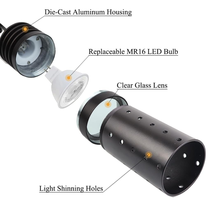 HLA05 2-Pack Low Voltage Black Pendant with MR16 3W 300LM 3000K Warm White LED Aluminum Light Hanging Patio Light Package