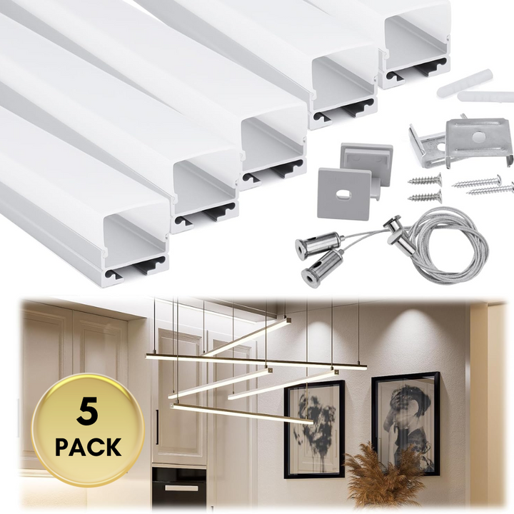 AC15 Spotless Aluminum Channel with Hanging Wire 3.3FT/1M For Max 17mm Width LED Strip Lights Pack of 5 and 10