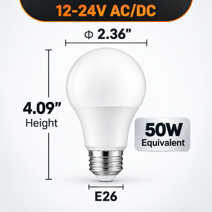 E26 6W 12V-24V 3000K/5000K 600LM AC/DC LED Shatterproof Bulbs 6-Pack Non-Dimmable Energy Saving Low Voltage Light Bulb