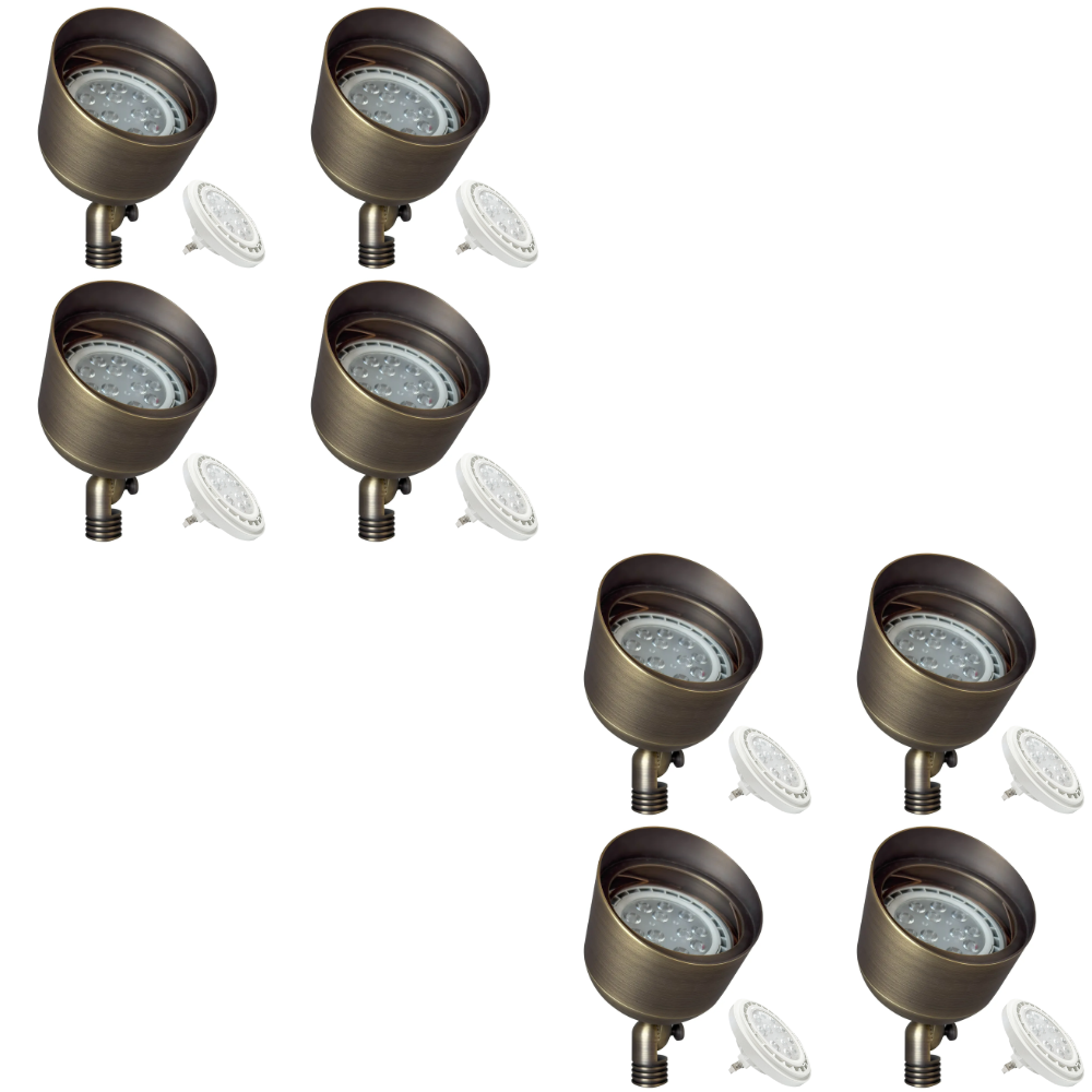 Outdoor Landscape Lighting LED 12V Low Voltage SPB07 4x/8x/12x Brass Outdoor Floodlight 12V Low Voltage LED Landscape Lighting Package with PAR36 10W 160° 3000K Bulb
