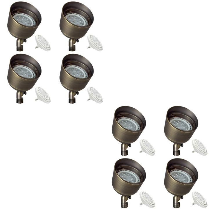 Outdoor Landscape Lighting LED 12V Low Voltage SPB07 4x/8x/12x Brass Outdoor Floodlight 12V Low Voltage LED Landscape Lighting Package with PAR36 10W 160° 3000K Bulb