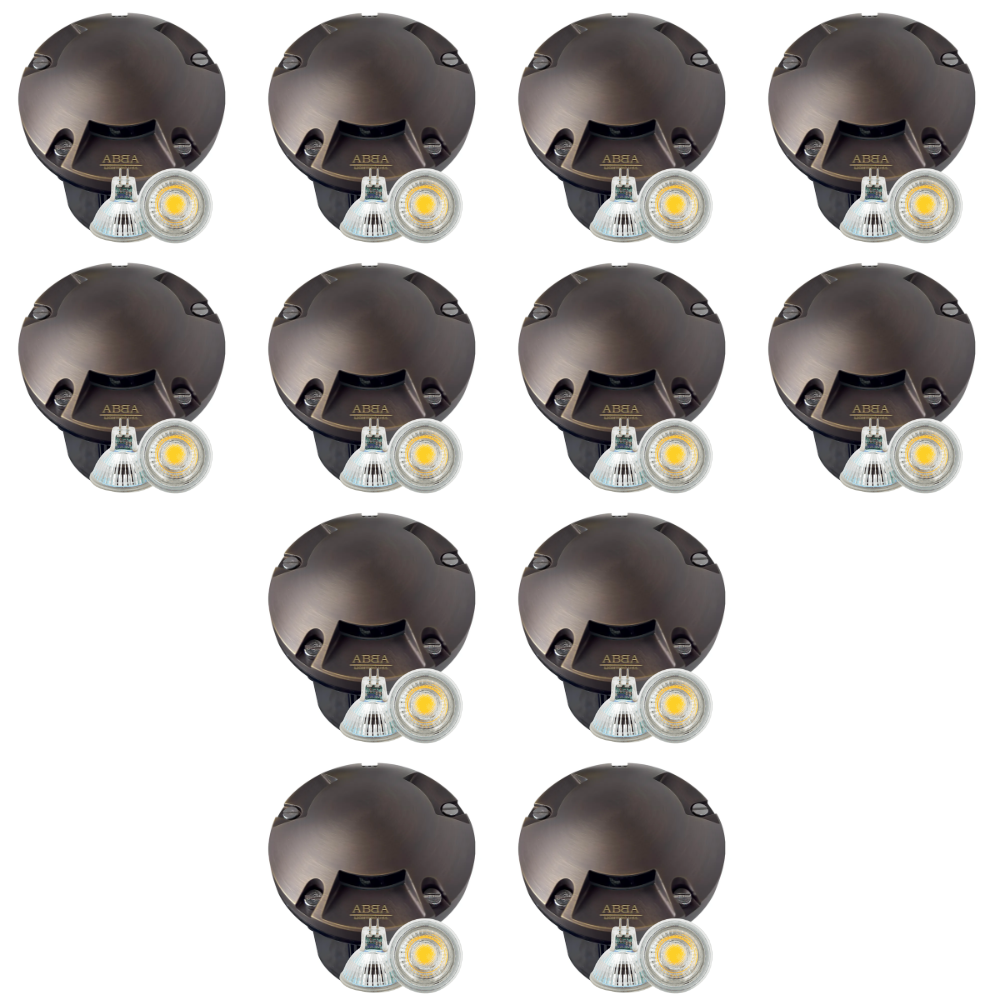 UNB11 4x/8x/12x Package Cast Brass Round Tri-Directional 12V Low Voltage LED In-ground Light with 5W 3000K Bulb