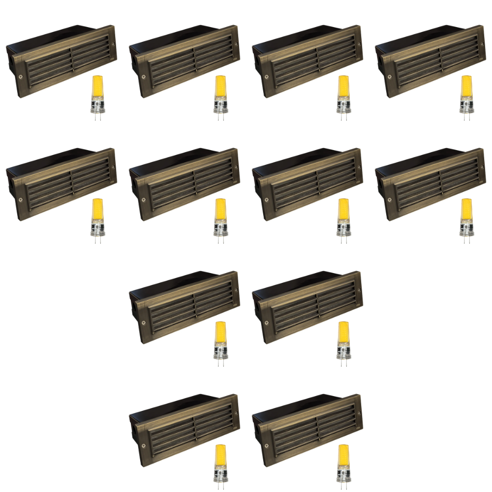 STB03 4x/8x/12x Package Louver Horizontal LED Brass Brick Lights Warm White Edge 12V Low Voltage Outdoor Step Light 3W 3000K Bulb